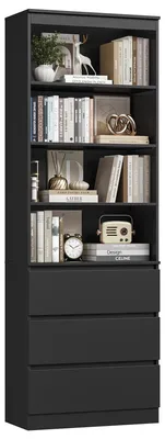 Immagine prodotto di Libreria - Mobile a 7 ripiani con 3 cassetti - Mobile contenitore indipendente in legno - 60x35x202 cm - Nero