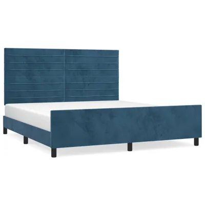 Image de Cadre de lit sans matelas bleu foncé velours