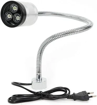 A flexible LED work light with a magnetic base and a power cord with a European plug.