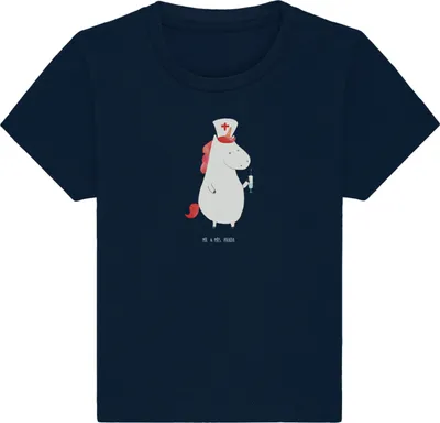 Produktbild von Mr. & Mrs. Panda T-Shirt Einhorn Krankenschwester 0. - 6. Monat - French Navy - Geschenk, Ärztin, Baby Shirt, Kurzarmshirt, Kleinkind, Baumwollshirt, Krankenpflegerin