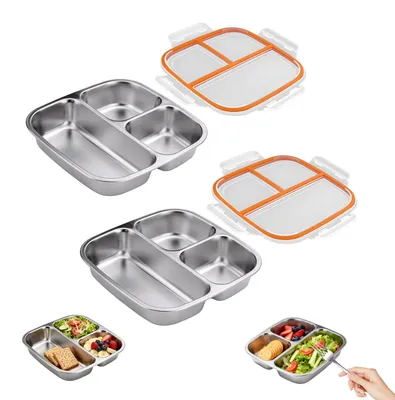 Obrázok produktu pre Omgoods – Súprava dvoch nerezových nádob na desiatu s 3 priehradkami