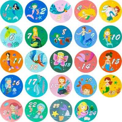 Produktbild von Oblique Unique 24 Adventskalender Sticker Zahlen Aufkleber Meerjungfrau Motive Weihnachten Basteln Weihnachtsdeko