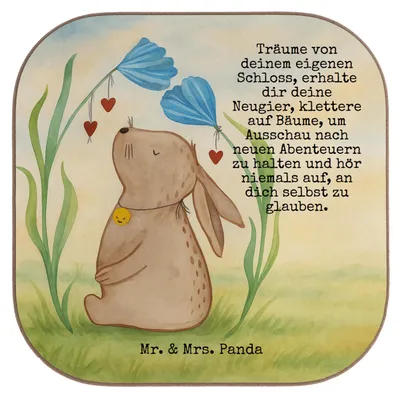 Produktbild von Mr. & Mrs. Panda Tischuntersetzer Hase Blume Design - Weiß - Geschenk, Coaster, Tassenuntersetzer, Schwangerschaft, Kaninchen, Untersetzer für Gläser, Geburtstag, Geburt