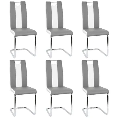 Produktbild von 2er Set Esszimmerstühle Edles Küchenstuhl aus Kunstleder Edles Küchenstuhl Metall Gestell grau+weiß