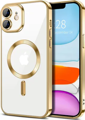 Image de Coque transparente magnétique pour iPhone 11, compatible MagSafe, coque de protection galvanisée avec protection de l'appareil photo Or