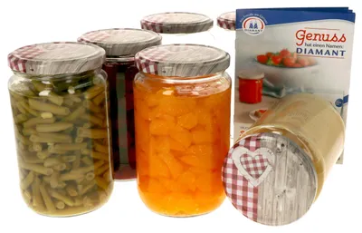 Zdjęcie produktu dla 6x słoiki do przetworów 720ml I pokrywka drewniane serce czerwony dekor Twist-Off TO 82 + książeczka z przepisami