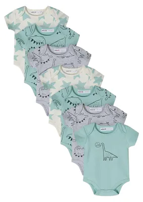 Image de Minoti - Body pour bébé garçon, manches courtes (lot de 7) MN389 (62) (vert menthe/gris/blanc)