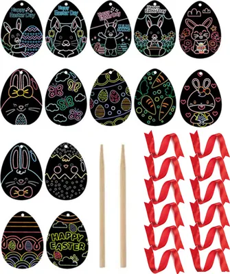 Produktbild von 14pcs Bastelset Ostern Kratzbild Anhänger von Ostereier Bastelset für Kinder zum Basteln zum Ostern