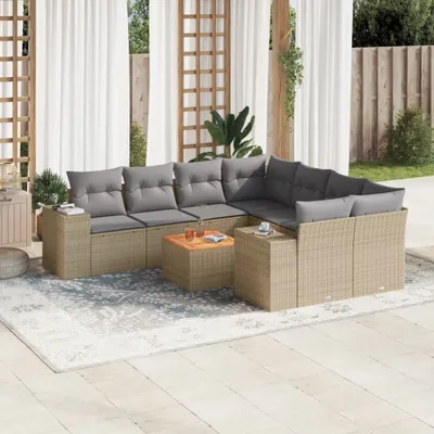 Produktbild von 9-tlg. Garten-Sofagarnitur mit Kissen Beige Poly Rattan 3257704