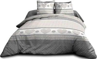 Immagine prodotto di Biancheria da letto in cotone grigio Unyqoos® con motivo a cuore – Lenzuolo copripiumino 220×240 cm + 2 federe 63×63 cm, 100% cotone, chiusura con bottoni a pressione