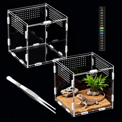 Produktbild von QingWing Acryl Terrarium 15x15x15cm Terrarium Schnecken mit Thermometer