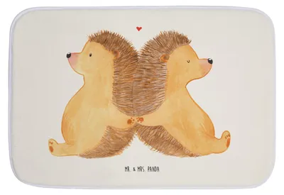 Produktbild von Mr. & Mrs. Panda Badteppich Igel händchenhaltend - Weiß - Geschenk, Freundin, Hochzeit, Verknallt, Love, Duschvorleger, duschmatte, Badematte, Lieblingsmensch