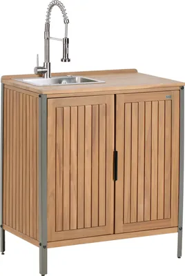Produktbild von BELIANI Outdoor-Küchenschrank Braun u. Silber es Akazienholz mit Spüle Armatur Modern Outdoor-Küchenmöbel für Garten Draußen Außenbereich