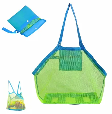 Strandspielzeugtasche, groß, faltbar, Netztasche, 45x23x45 cm, blau