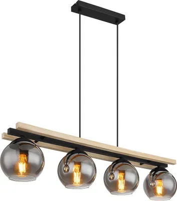 Produktbild von LED Pendelleuchte, Holz, Rauchglas, 4-flammig, H 120 cm