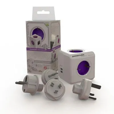 Produktbild von allocacoc PowerCube DuoUSB ReWirable Travel Plugs, Reiseadapter & 4x Verteiler mit USB (2,1 A), 230V Schuko
