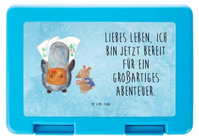 Produktbild von Mr. & Mrs. Panda Bentobox Pinguin & Maus Wanderer - Eisblau - Geschenk, Roadtrip, Lunchbox, Abenteuer, Ausflug, Abenteurer, Brotbehälter, Pinguine, Snackbox, Wandern