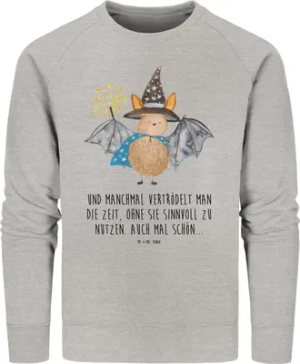 Produktbild von Mr. & Mrs. Panda Bio Pullover Fledermaus Zauberer Größe XXL - Heather Grey - Geschenk, Frauen, Pulli, Reinsteigern, Baumwoll Sweatshirt, Sweater, Fledermäuse, Magier