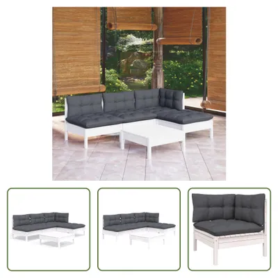 Produktbild von The Living Store 5-tlg. Garten-Lounge-Set mit Kissen Weiß Kiefernholz