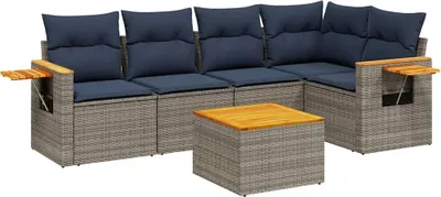 Produktbild von vidaXL 6-tlg. Garten-Sofagarnitur mit Kissen Grau Poly Rattan