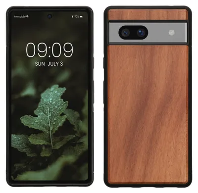 Produktbild von kwmobile Handyhülle für Google Pixel 7a Hülle Holz - Case mit TPU Bumper - Stoßfestes Hardcase - Schutzhülle Cover in Vintage Braun Braun