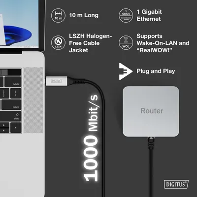 Produktbild von DIGITUS USB 3.2.RJ45 Ethernet Kabel S/FTP 10 m