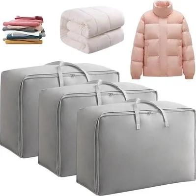 Produktbild von 3er-Set Aufbewahrungstaschen – 70 Liter – Bettwäschetasche – Kleideraufbewahrung mit Griff – Reißverschluss – Bettdeckenaufbewahrung