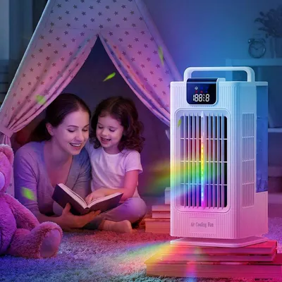Image de AIORBER Refroidisseur d'air mobile 4-en-1, ventilateur à refroidissement par eau, réservoir de 2 000 ml, écran tactile LED, minuterie, éclairage RGB, blanc