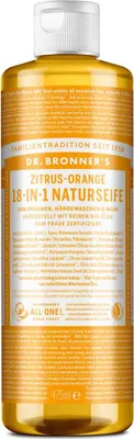 Obrázek produktu pro Dr.Bronner's 18-IN-1, Tekuté mýdlo, Čisticí, Aqua, Potassium Cocoate (Saponified Co¬conut Oil*‡), Potassium Palm Kernelate (Saponified Palm..., 475 ml, 1 kusů