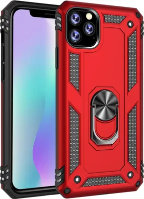 Produktbild von LaimTop iPhone 11 Pro Max Hülle, Hybrid Robuste Rüstung Drehbarer Ring Halter Ständer Dual Layer Hard PC + TPU Stoßfest Schutzhülle für iPhone 11 Pro Max Rot