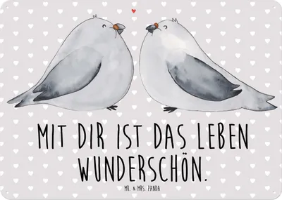 Produktbild von Mr. & Mrs. Panda tafel Turteltauben Liebe DIN A5 - Grau Pastell - Geschenk, Tauben, Hochzeitstag, Blechschild, Türschild, Freund, Pärchen, Metallschild, Freundin, Schild