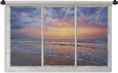 Produktbild von MuchoWow® Wandteppich Wandbehang Aussicht - Meer - Strand 150x100 cm Tapisserie Dekoration Wandtuch - Waschbar - Tapisserien - Wand-Decke