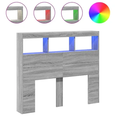 Produktbild von vidaXL LED-Kopfteil mit Ablagen Grau Sonoma 120x17x102 cm