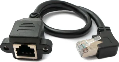 Produktbild von LAN Kabel 30 cm 8P8C Stecker zu Buchse Winkel Schraube Adapter in Schwarz