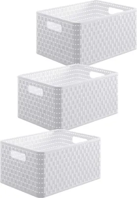 Produktbild von Rotho 3er Set Aufbewahrungsboxen Country - Organizer je 28 x 37 x 19 cm - Kunststoffbox 6 L in Rattan-Optik - Küchen Stapelbox aus Kunststoff