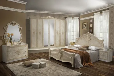 Produktbild von Barock Schlafzimmer Alba in Beige 6-Teilig 180 x 200 cm - 6-Türig