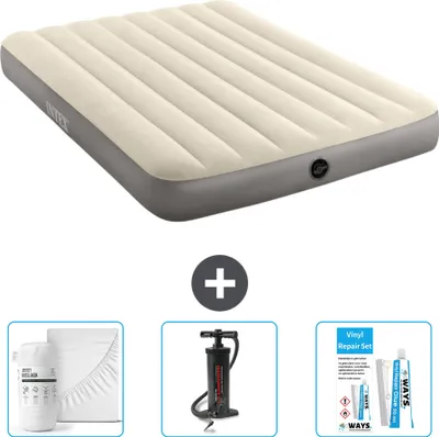 Produktbild von Intex Airbed - Doppelbett - 137 x 191 x 25 cm - Beige - Im Lieferumfang enthalten Spannbettuch - Pumpe en Reperaturset