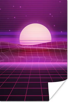 Produktbild von MuchoWow® Poster Spiele - Neon - Retro - Lila - Sonne - Spiele 20x30 cm - Papierdruck