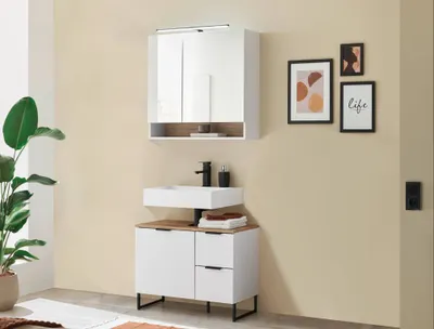 Produktbild von Badezimmer Badmöbel -Set Weiß matt ASPEN 80 cm Spiegelschrank Wbu Set 4