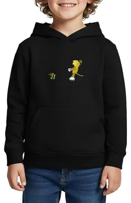 Produktbild von Spreadshirt Janosch Tiger auf Rollschuhen Kinder Premium Hoodie, 134/140 (8 Jahre), Schwarz