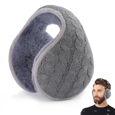 Produktbild von Herren Winter-Ohrwärmer, faltbar, gestrickt mit Fleece, Hinter-dem-Kopf-Design, warm & winddicht, grau