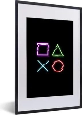Produktbild von MuchoWow® Gerahmtes Poster Spiel - Konsole - Neon 40x60 cm - Poster mit Schwarzem Bilderrahmen Wandposter Rahmen Foto Bilder - Poster in Rahmen