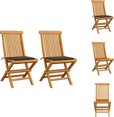 Image de vidaXL Chaises de jardin avec coussin Taupe 2 pcs. Teck massif - Chaises de jardin
