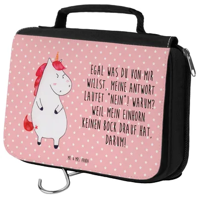 Produktbild von Mr. & Mrs. Panda Kosmetiktasche Einhorn Wut - Rot Pastell - Geschenk, Nein, Einhörner, badtasche, Lustig, kosmetiktäschchen, Necessaire, Schminkbeutel, Büro, Unicorn