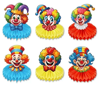 Produktbild von Set mit 6 Papier-Clown-Dekorationen für Partys
