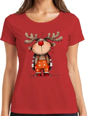 Produktbild von Niedliches Rentier mit roter Nase Rudolf Weihnachten Geschenk Damen T-Shirt, Rot, XXL