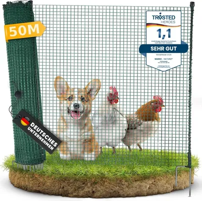 Produktbild von Weidezaun & mobiler Hundezaun 50m - Camping Zaun für Hunde ohne Strom, Begrenzungszaun, Gartenzaun, Hühnerzaun extrem stabil, 90cm hoch (50m)