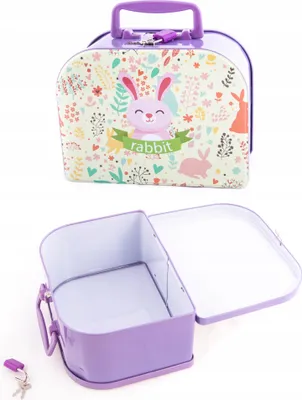Produktbild von Kinder Spardose Koffer Metall Sparbüchse mit Schloss Bunt Geldkassette 20x16cm
