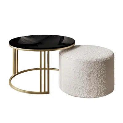 Produktbild von Couchtisch mit Hocker LORI Hochglanz Gold gebürstet/Schwarz glänzend, Coral 65