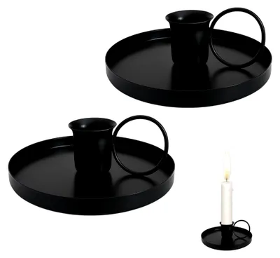 Produktbild von 2 Stück Schwarze Kerzenhalter aus Metall für Stabkerzen - Vintage Kerzenständer für Hochzeit, Weihnachten, Party und Esstischdekoration